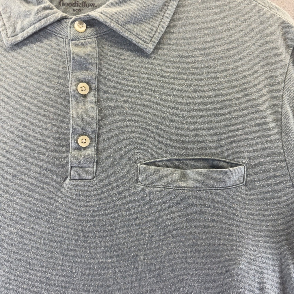 Goodfellow & Co Mens XL Blue Heather Cotton Linen Blend Short Sleeve Polo Shirt - Picture 2 of 8